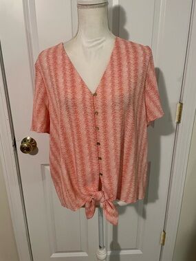 MICHAEL Michael Kors Coral Wave Button-Front Tie Blouse